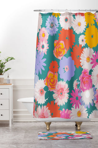 Emanuela Carratoni Pop Floral Mix Shower Curtain And Mat