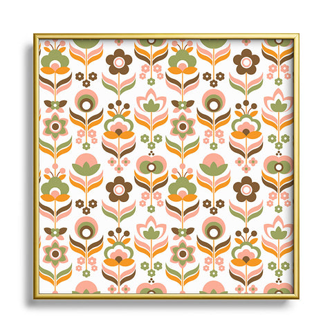 Emanuela Carratoni Retro Flowers Mix Metal Square Framed Art Print