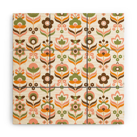 Emanuela Carratoni Retro Flowers Mix Wood Wall Mural