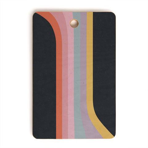 Emanuela Carratoni Retro Rainbow on Black Cutting Board Rectangle