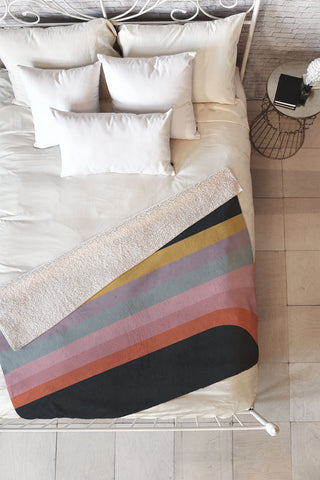 Emanuela Carratoni Retro Rainbow on Black Fleece Throw Blanket