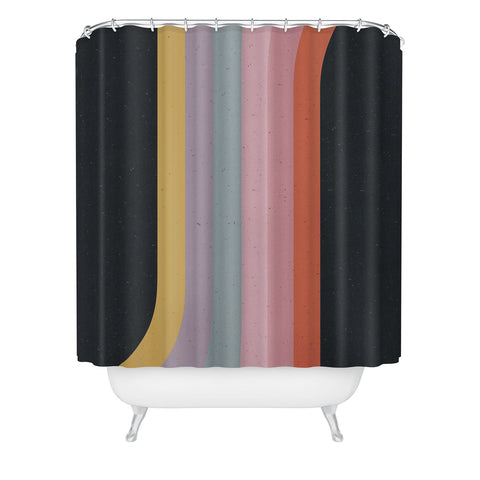 Emanuela Carratoni Retro Rainbow on Black Shower Curtain