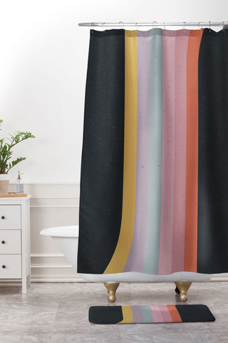Emanuela Carratoni Retro Rainbow on Black Shower Curtain And Mat