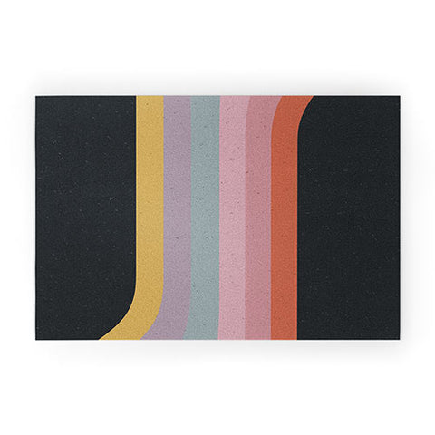 Emanuela Carratoni Retro Rainbow on Black Welcome Mat