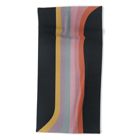 Emanuela Carratoni Retro Rainbow on Black Beach Towel