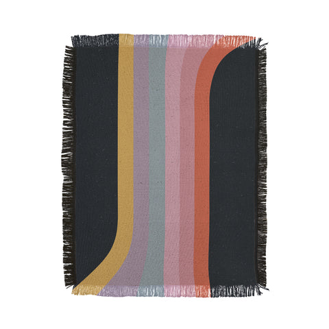 Emanuela Carratoni Retro Rainbow on Black Throw Blanket