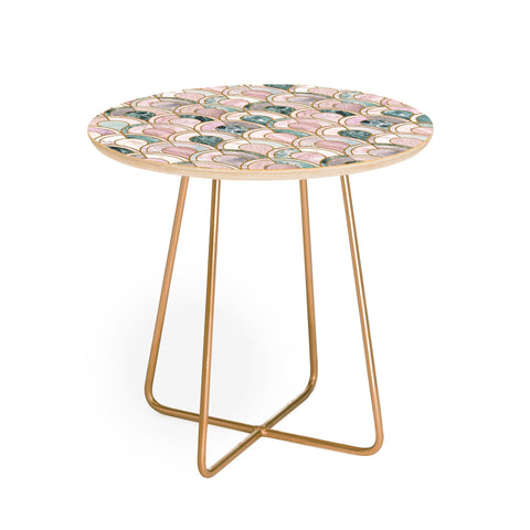 Emanuela Carratoni Rose Gold Marble Inlays Round Side Table