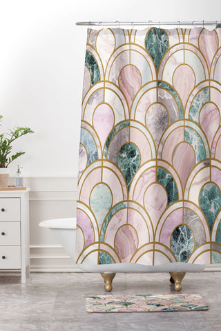 Emanuela Carratoni Rose Gold Marble Inlays Shower Curtain And Mat