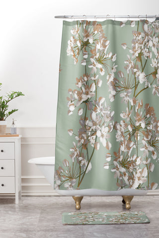 Emanuela Carratoni Sage Delicate Flowers Shower Curtain And Mat
