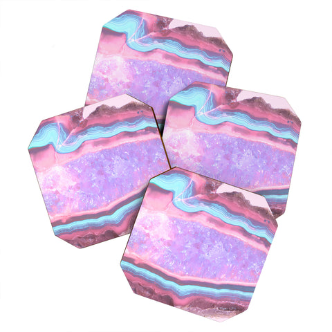 Emanuela Carratoni Serenity and Rose Agate with Amethyst Crystals Coaster Set