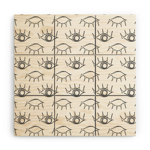 Emanuela Carratoni Sketched Eyes Pattern Wood Wall Mural
