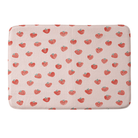 Emanuela Carratoni Strawberries on Pink Memory Foam Bath Mat