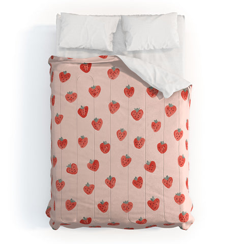 Emanuela Carratoni Strawberries on Pink Comforter