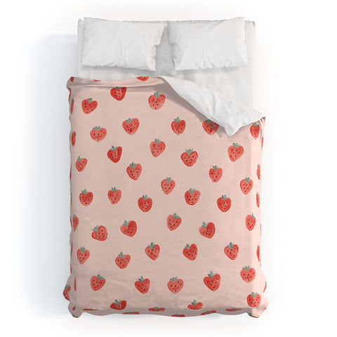Emanuela Carratoni Strawberries on Pink Duvet Cover