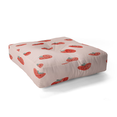 Emanuela Carratoni Strawberries on Pink Floor Pillow Square