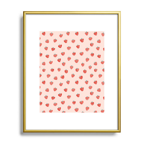Emanuela Carratoni Strawberries on Pink Metal Framed Art Print