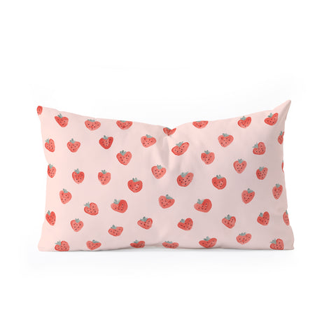 Emanuela Carratoni Strawberries on Pink Oblong Throw Pillow