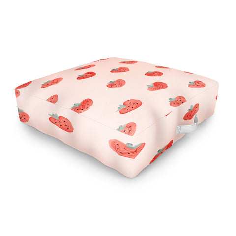 Emanuela Carratoni Strawberries on Pink Outdoor Floor Cushion