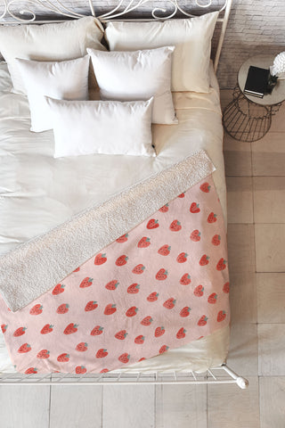 Emanuela Carratoni Strawberries on Pink Fleece Throw Blanket