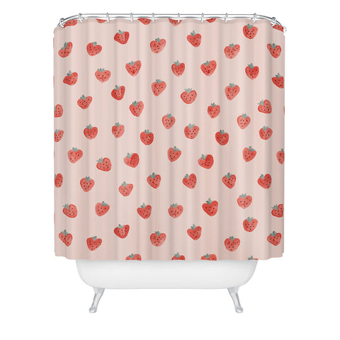 Emanuela Carratoni Strawberries on Pink Shower Curtain