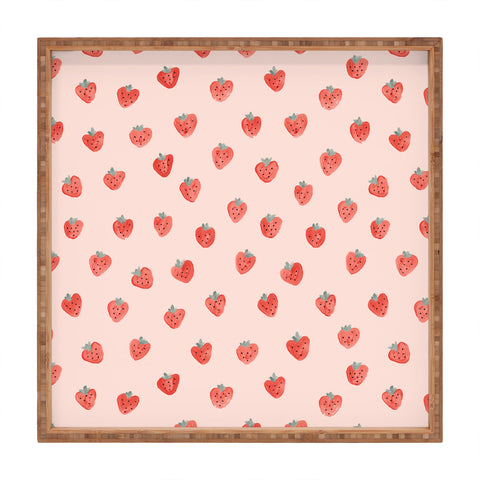 Emanuela Carratoni Strawberries on Pink Square Tray