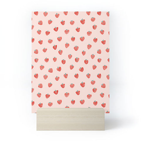 Emanuela Carratoni Strawberries on Pink Mini Art Print