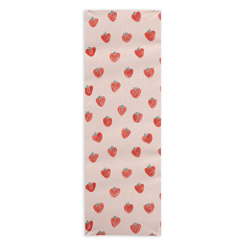 Emanuela Carratoni Strawberries on Pink Yoga Towel