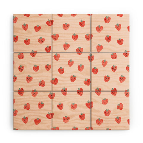 Emanuela Carratoni Strawberries on Pink Wood Wall Mural
