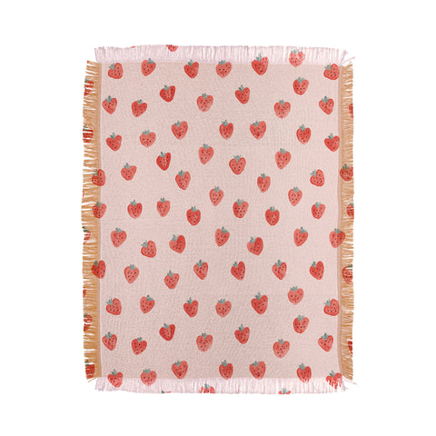 Emanuela Carratoni Strawberries on Pink Throw Blanket