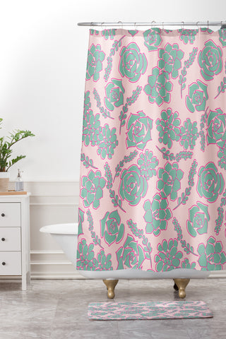Emanuela Carratoni Succulent Pattern Shower Curtain And Mat