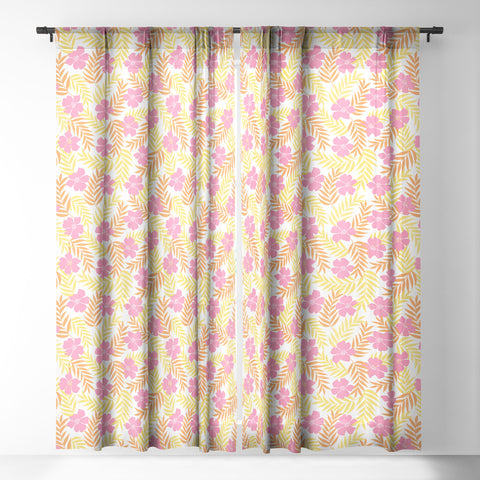 Emanuela Carratoni Summer Pink Flowers Sheer Window Curtain