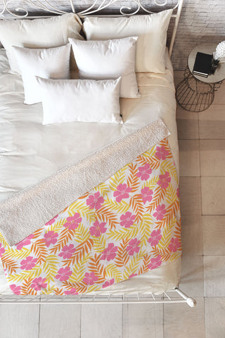 Emanuela Carratoni Summer Pink Flowers Fleece Throw Blanket