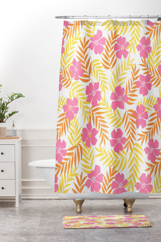 Emanuela Carratoni Summer Pink Flowers Shower Curtain And Mat