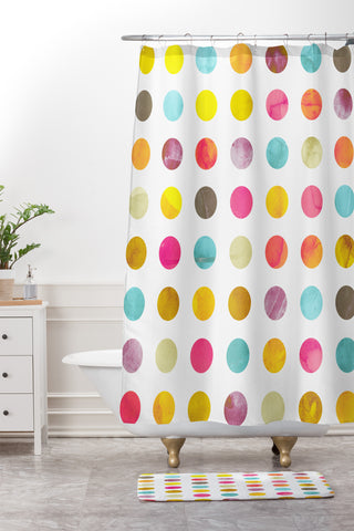 Emanuela Carratoni Summer Polka Dots Shower Curtain And Mat