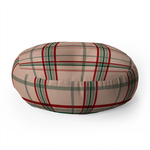 Emanuela Carratoni Tartan Theme on Pink Floor Pillow Round