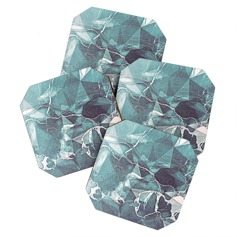 Emanuela Carratoni Teal Blue Geometric Marble Coaster Set
