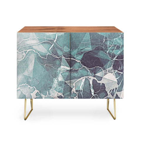 Emanuela Carratoni Teal Blue Geometric Marble Credenza