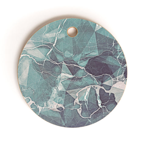 Emanuela Carratoni Teal Blue Geometric Marble Cutting Board Round