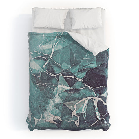 Emanuela Carratoni Teal Blue Geometric Marble Duvet Cover