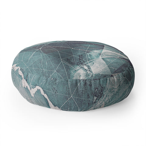 Emanuela Carratoni Teal Blue Geometric Marble Floor Pillow Round