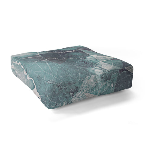 Emanuela Carratoni Teal Blue Geometric Marble Floor Pillow Square