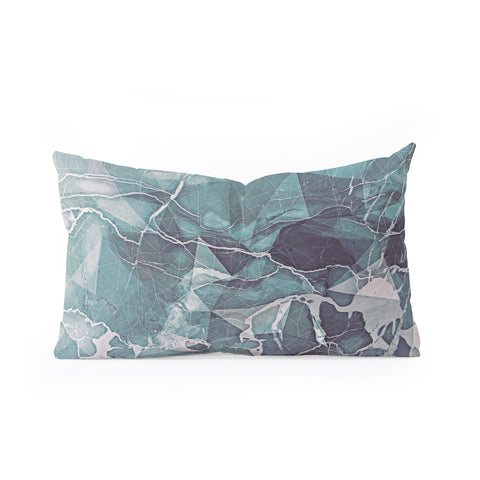 Emanuela Carratoni Teal Blue Geometric Marble Oblong Throw Pillow