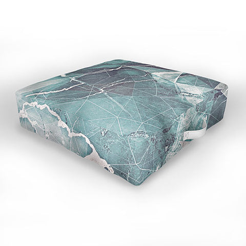Emanuela Carratoni Teal Blue Geometric Marble Outdoor Floor Cushion