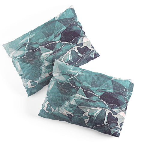 Emanuela Carratoni Teal Blue Geometric Marble Pillow Shams