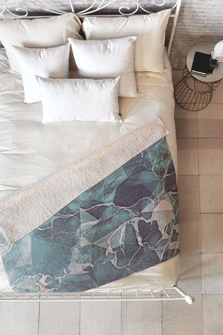 Emanuela Carratoni Teal Blue Geometric Marble Fleece Throw Blanket