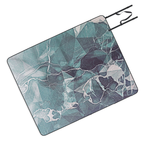 Emanuela Carratoni Teal Blue Geometric Marble Picnic Blanket