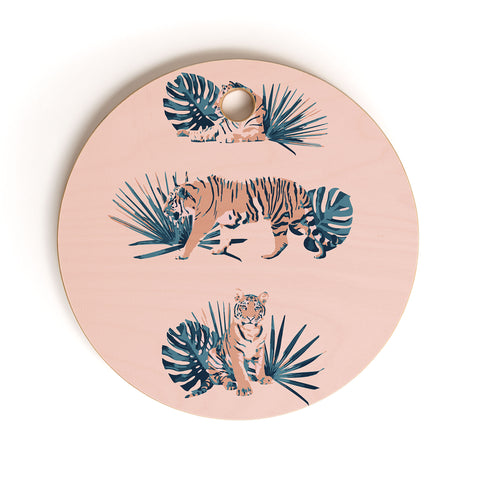 Emanuela Carratoni Tigers on Pink Cutting Board Round