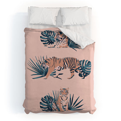 Emanuela Carratoni Tigers on Pink Duvet Cover