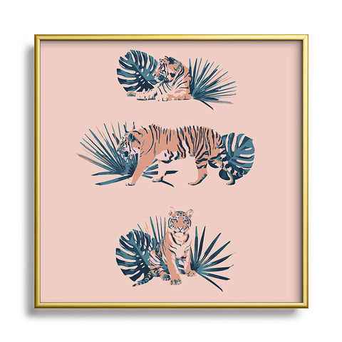 Emanuela Carratoni Tigers on Pink Metal Square Framed Art Print