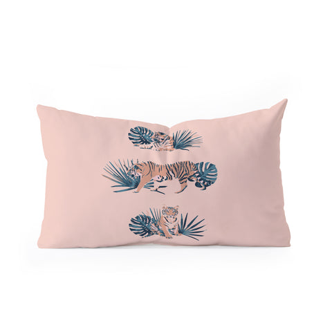 Emanuela Carratoni Tigers on Pink Oblong Throw Pillow